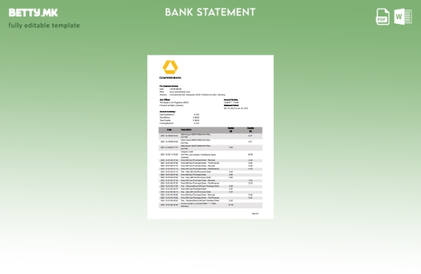 Модерен стил Шаблон за извод од банка на Германија Commerzbank, шаблон за формат